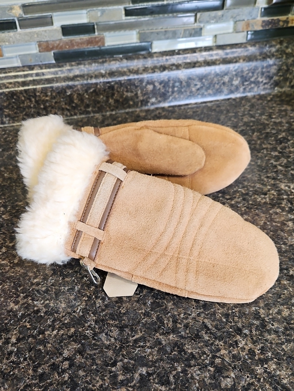 Genuine Leather Suede Fur Trim Mittens BNWT - Picture 2 of 10